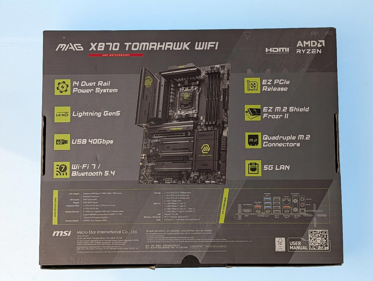 MSI MAG X870 TOMAHAWK WIFI Motherboard – AM5, DDR5, PCIe 5.0, Wi-Fi 7–NEW Sealed