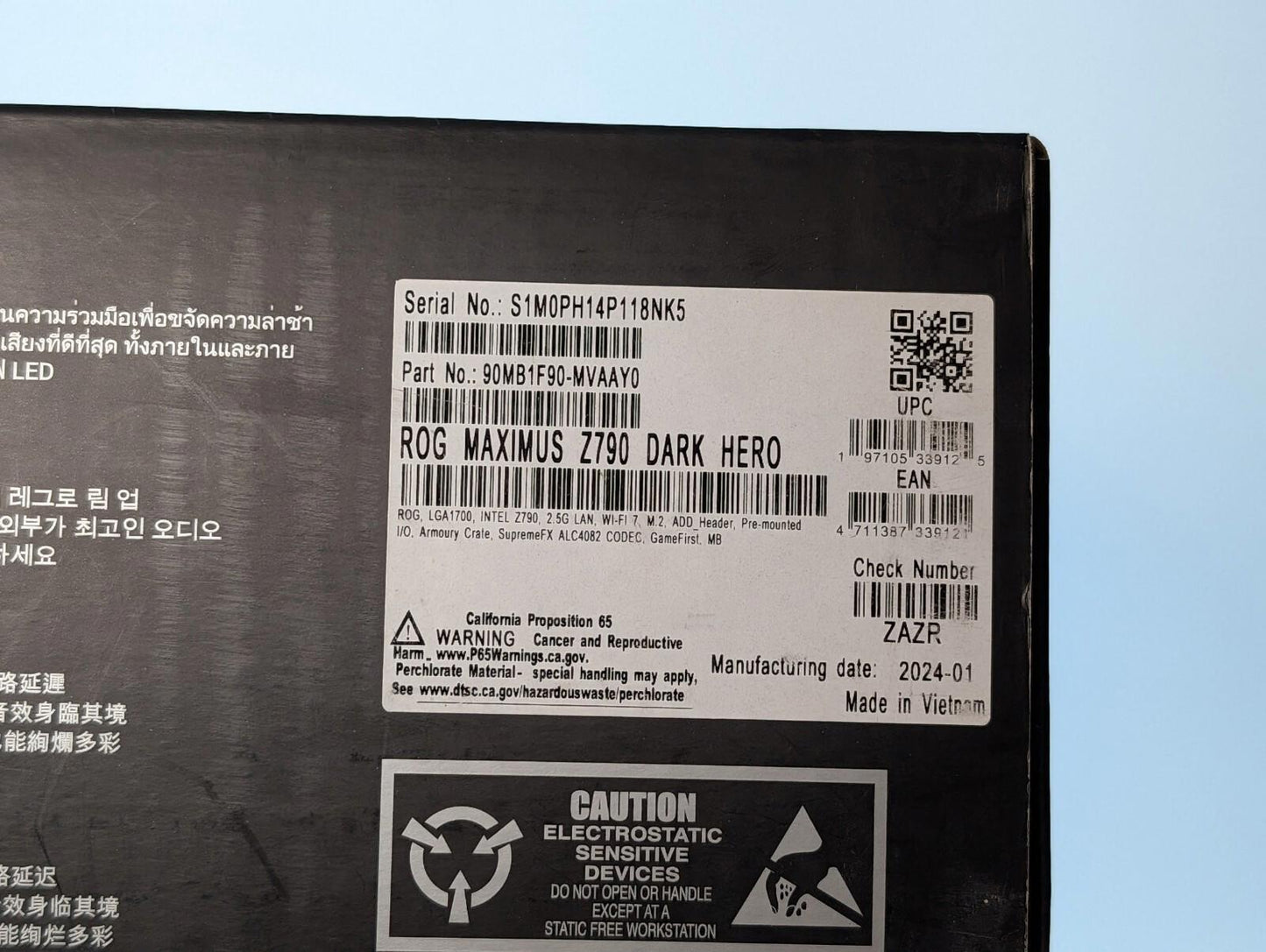 ASUS ROG Maximus Z790 Dark Hero WiFi 7 LGA1700 ATX Motherboard – Open Box