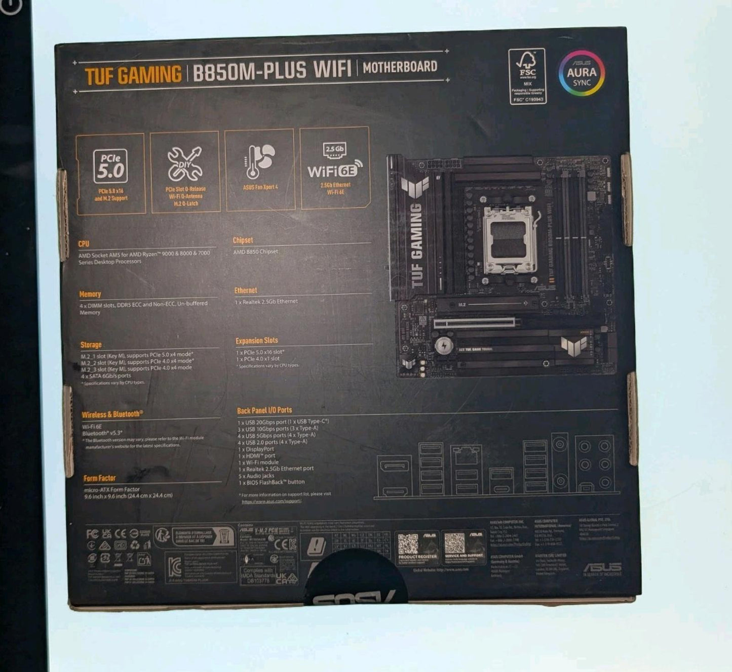 ASUS TUF Gaming B850M-PLUS WiFi AMD AM5 B850 mATX Motherboard, DDR5, PCIe 5.0