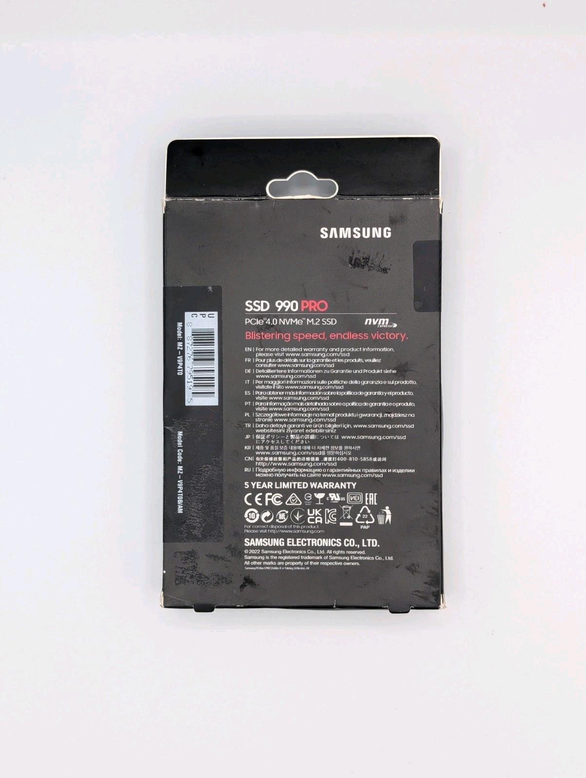 Samsung 990 Pro Ssd 4tb Pcie 4.0 M.2 2280 Internal Solid State Hard Drive